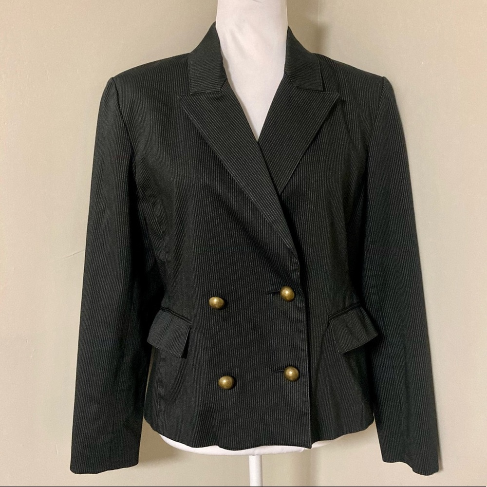 Isaac Mizrahi Black Pinstripe Blazer With Gold Button Detail